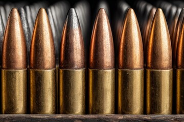 Close-up view of ammunition showcasing various bullet types and casings in a well-lit environment