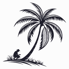 Palm Tree Silhouette – Minimal Black Vector on White Background
