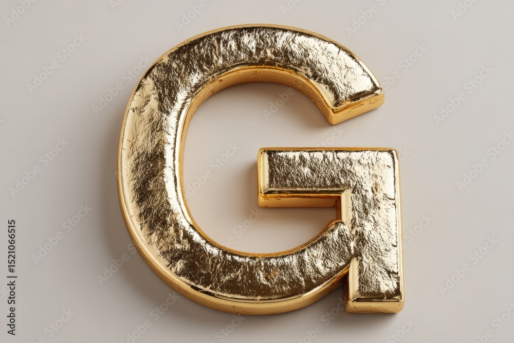 Poster shiny metallic letter g displayed on a neutral background showcasing its texture and color