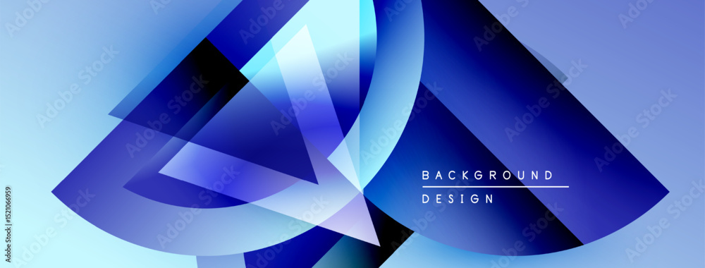 Poster Abstract blue shapes overlap, creating dynamic composition. Modern design elements suggest technology, innovation. Minimal text present.