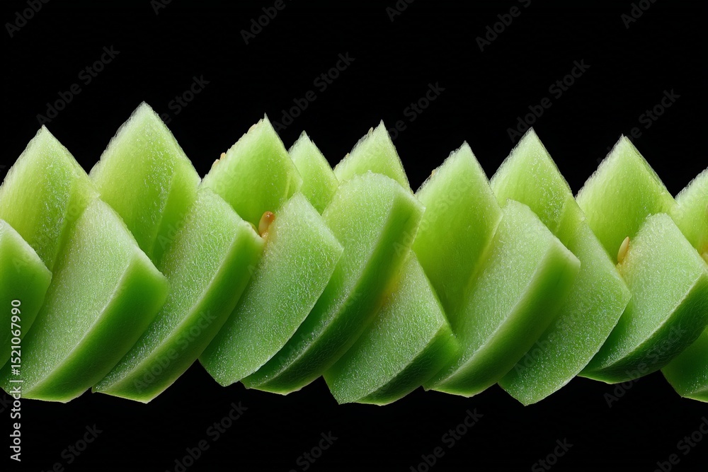 Poster Slices of green melon arranged in an artistic pattern against a dark background