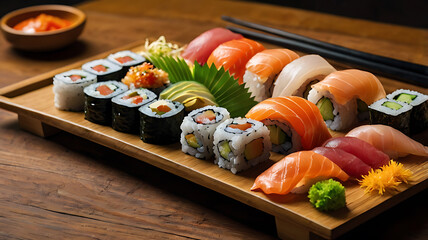 Beautifully Presented Sushi Rolls in a Modern Japanese Restaurant