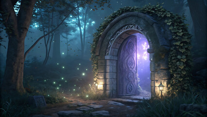 Fototapeta premium Enchanted Forest with Glowing Magical Portal