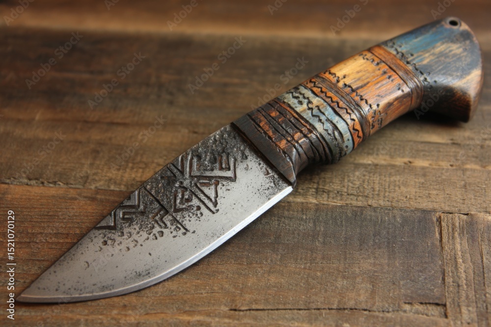 Aufkleber Craftsmanship displayed in a handmade knife with intricate details and a wooden handle