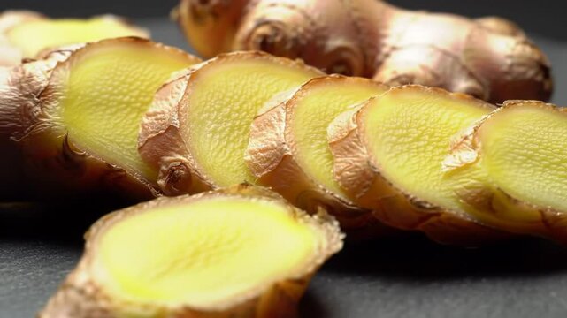 Ginger Root Slices, Fresh And Vibrant Colors, Healthy Ingredient