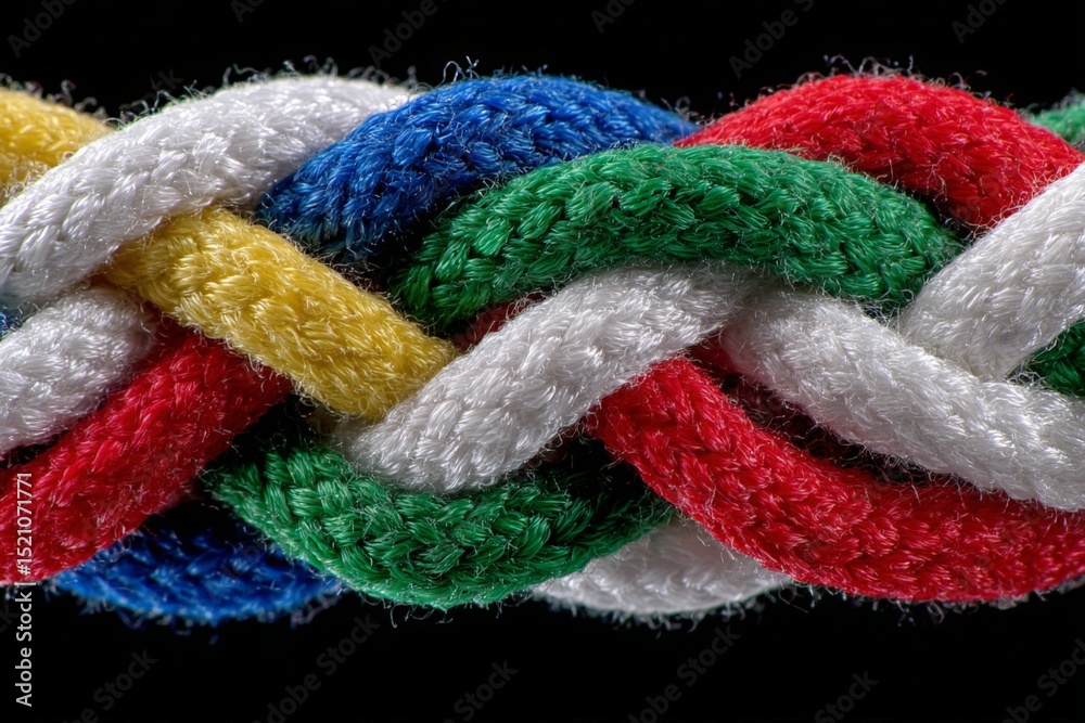Poster colorful braided rope showcasing intricate patterns captured in detailed close-up