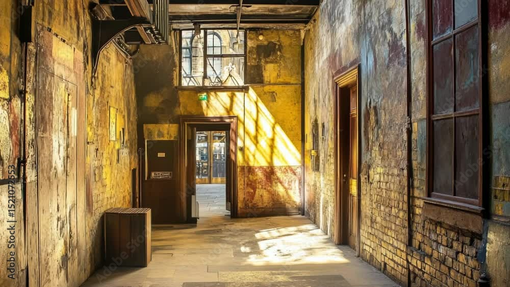 Poster a hallway with a door and a window, ideal for interior design or architectural projects