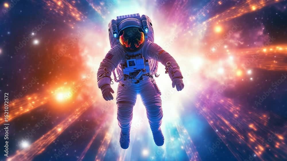 Aufkleber an astronaut in a space suit floats through the vastness of space, surrounded by stars and planets