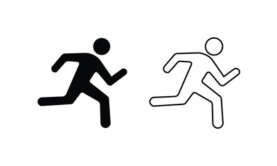 Silhouette and outline icons of a running person in motion. Simple black and white symbols representing activity, speed, exercise, or movement. Perfect for fitness, sports, or UI design.