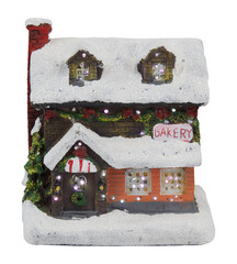 Bakery house decorated for Christmas cut out isolated transparent background