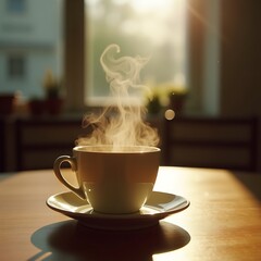 Hot Drink Steaming in Morning Light Cozy Indoor Scene
