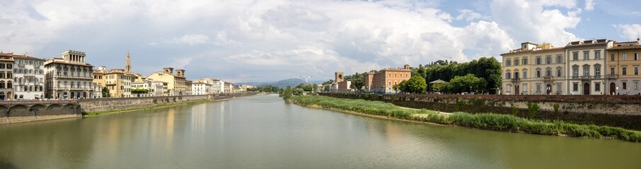 A panoramic view of Arno River and Florence from Ponte alle Grazie