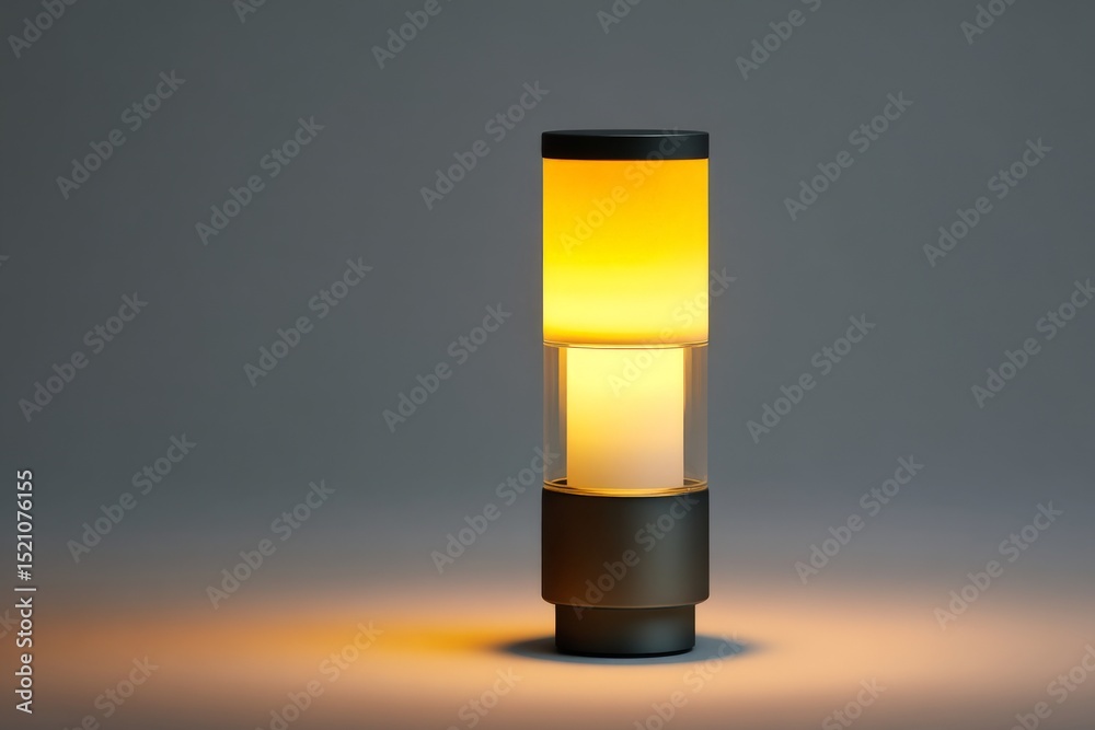 Poster unique modern lamp design with orange and yellow hues illuminating a minimalistic space