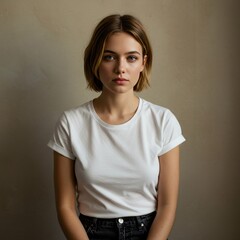 Obraz premium Portrait of a young woman locking to the camra with smile face good expression