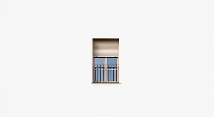 Minimalist Balcony Window with Closed Shutter Against a White Wall
