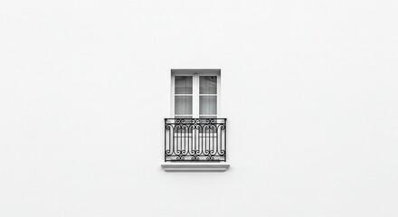 Minimalist Black and White Balcony Window on Plain White Wall