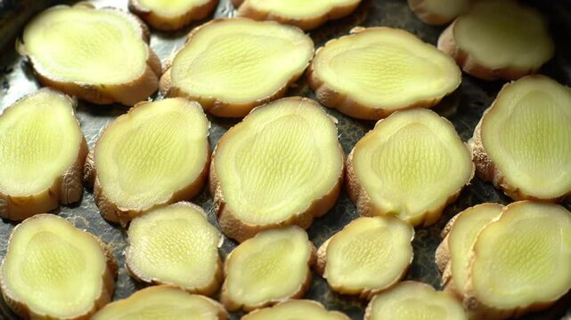 Ginger Slices Preparation For Herbal Remedy And Culinary Use