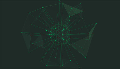Abstract wireframe 3D sphere made of neon dots and lines. Global network connection. Abstract atom. Physics and science concept. Vector editable illustration of technology, science.