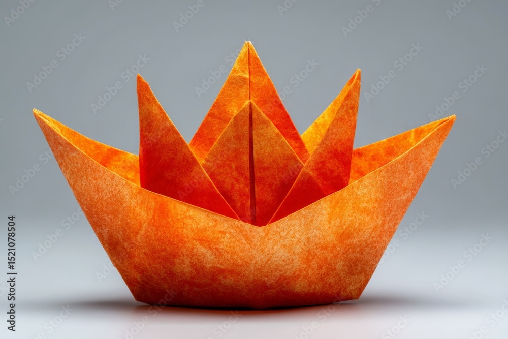 Poster beautiful orange origami lotus flower displayed on a neutral background highlighting its intricate d