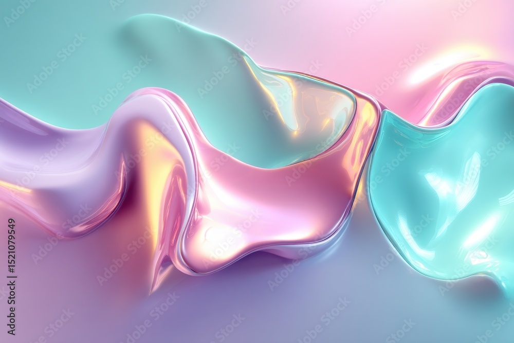 Poster abstract fluid pastel gradient background with iridescent metallic luster and light reflection, crea