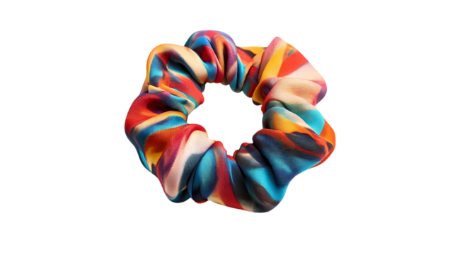 Colorful Scrunchie Vibrant TieDye Hair Accessory isolated on transparent background