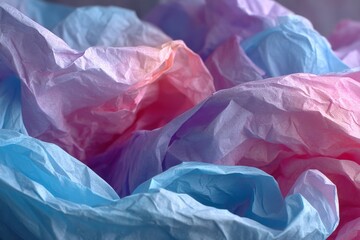 Fototapeta premium Colorful crumpled paper creating a vibrant abstract texture in soft pastel shades