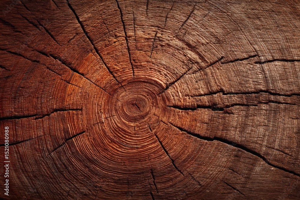 Poster Wooden tree ring detail showcasing natural patterns and textures in a rustic setting