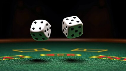 Craps table action with dice rolling just above the surface under bright casino lights during an exciting gaming session - Powered by Adobe