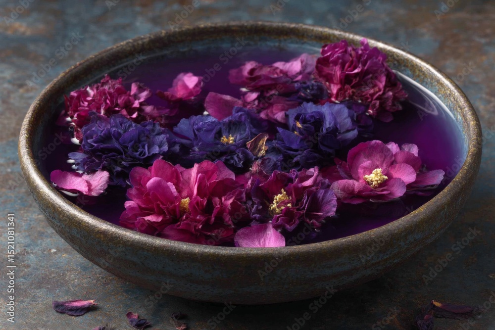 Poster vibrant purple flowers floating in water create a serene and calming atmosphere in a bowl setting