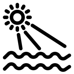 The image is a black and white drawing of a sun with rays of light shining on the water
