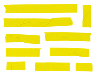 Set of yellow blank paper tape sticker cut out. Mock up template