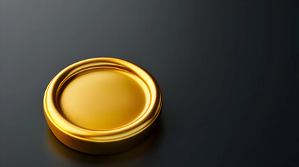 Gold coin on a shiny metallic isolated tin can