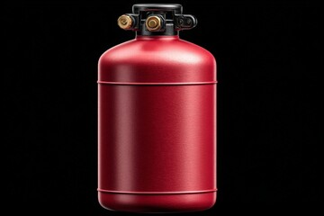 Metal container used for storing fuel or gas, characterized by a red finish and pressure valves at the top