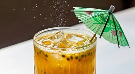 Exotic Passion Fruit Spritzer Ribbed Glass Green Umbrella