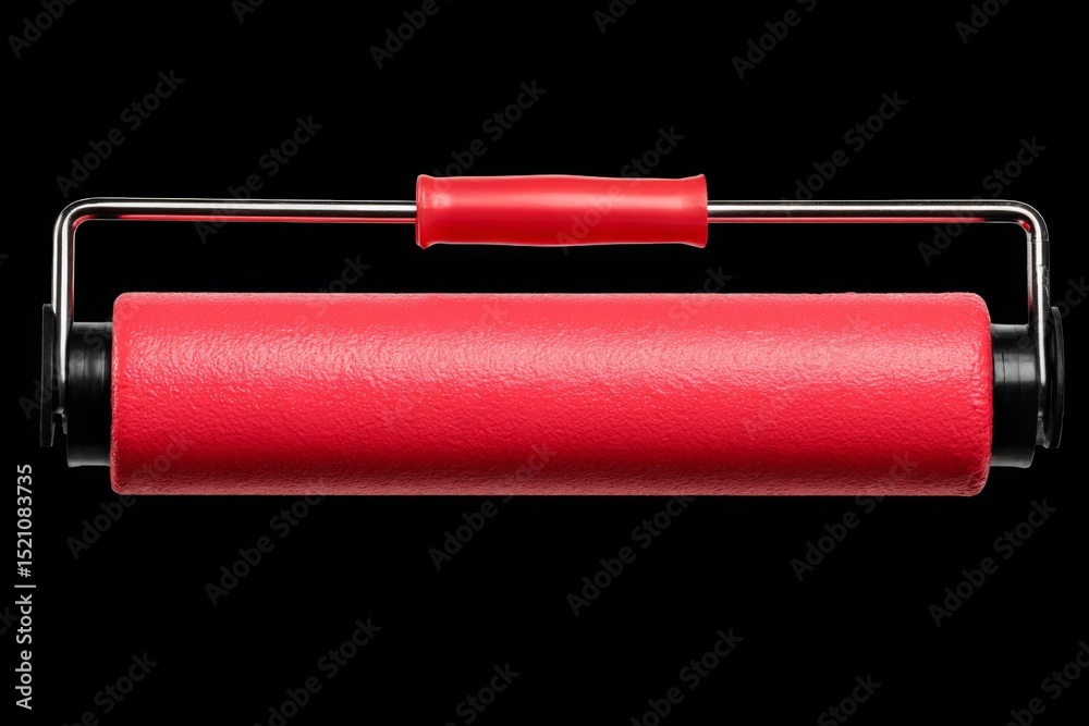 Poster bright red paint roller ready for a creative project in an art studio setting