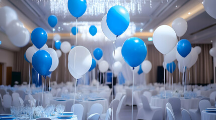 Birthday celebration table decoration with colorful balloons for a happy party