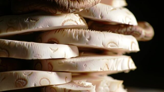 Mushroom Slices Stacked Close Up Visual For Ingredient Imagery