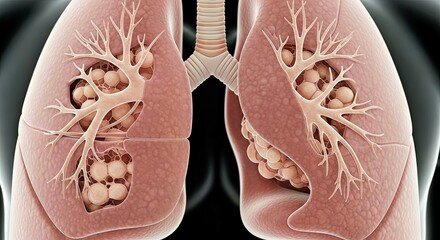 Human Lungs Anatomy Illustrating Bronchial Tubes Alveoli Gas Exchange