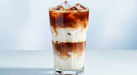 Iced Coffee Swirling Milk Transparent Layers Refreshing Summer