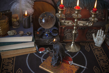 Mystical Candle Holder on Wooden Table in Enchanted Atmosphere