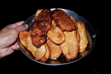 pile of fried bananas. Dessert banana