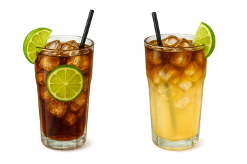 Refreshing Iced Cocktails with Lime Garnish in Tall Glasses