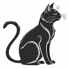 Cat Silhouette Sitting – Minimal Black Vector on White Background
