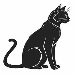 Cat Silhouette Sitting – Minimal Black Vector on White Background
