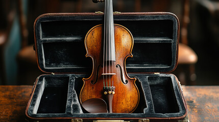 A vintage violin with a beautifully carved wooden body