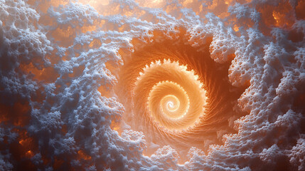 A vortex of glowing fractals expanding and swirling making an abstract background 