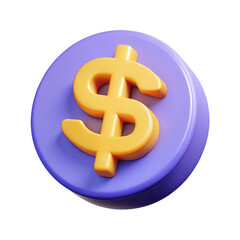 Dollar sign on purple button, financial icon isolated on transparent background