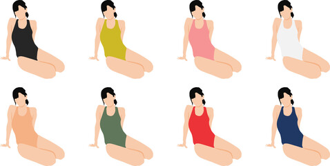 ポーズをとる水着を着た女性のイラストセット