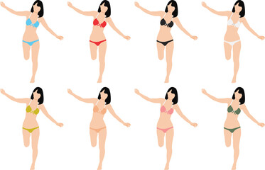 ポーズをとる水着を着た女性のイラストセット