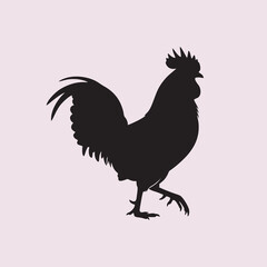 vector silhouette of a rooster on a pink background	
